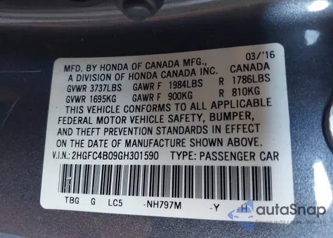 2016 Honda Civic Lx-P z USA, uszkodzony, nr VIN 2HGFC4B09GH301590